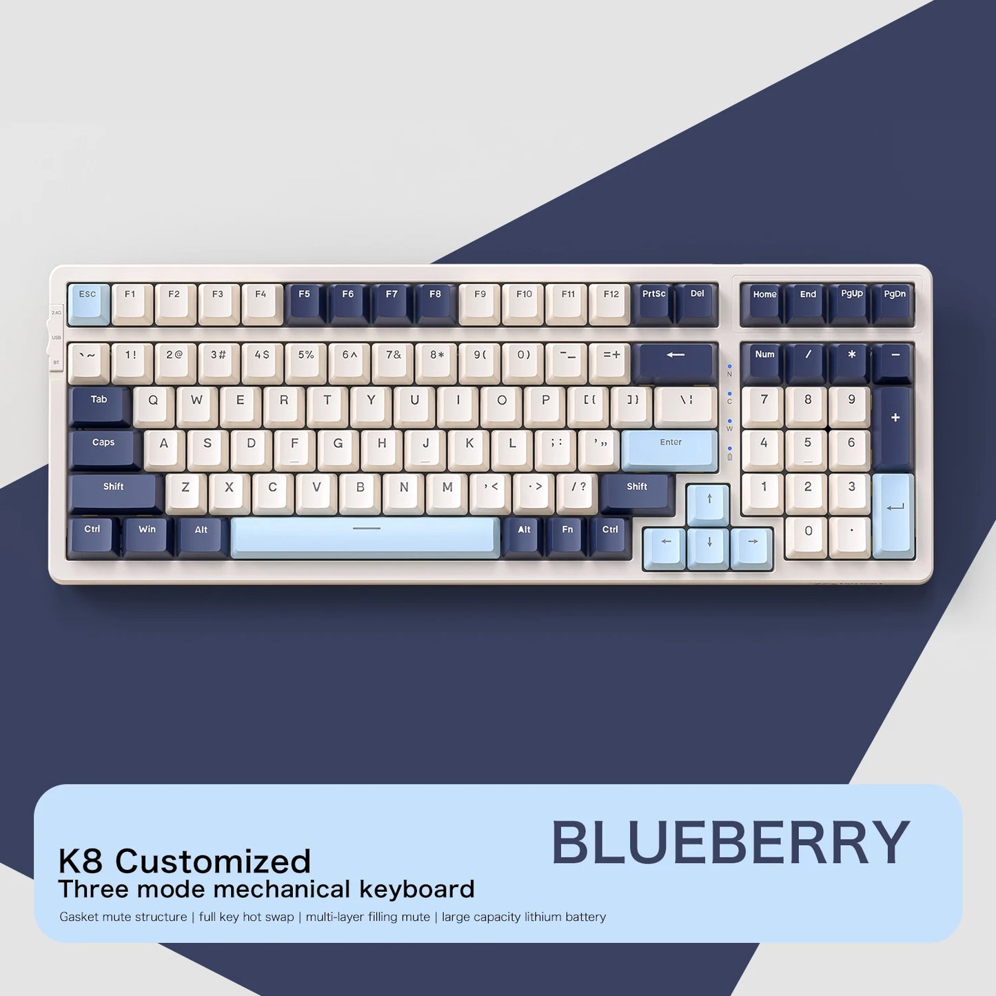 K8 100 Key Wireless Mechanical Keyboard Tri-mode Connection,Full Key Hot Swap,lighting Effects,Gasket Muffler Structure, Laptops