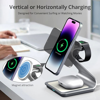 Bonola Magnetic 3 in 1 Wireless Charger for iPhone 15/13/14 Pro Max/12 30W Wireless Charging Station for Apple Watch/AirPods Pro