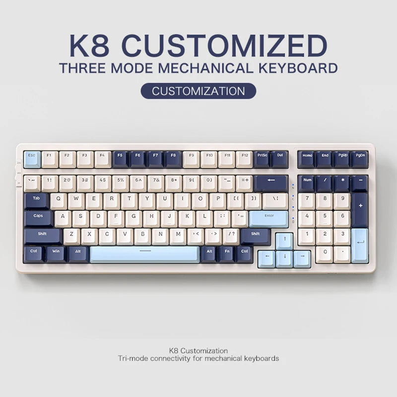 K8 100 Key Wireless Mechanical Keyboard Tri-mode Connection,Full Key Hot Swap,lighting Effects,Gasket Muffler Structure, Laptops