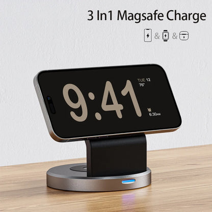 3 In 1 Magnetic Wireless Charger Stand For iPhone 15 14 13 12 Pro Max iWatch AirPods Station Dock MagSafe Fast Charging Station