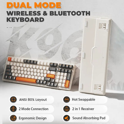 K96 Wireless Mechanical Keyboard | Dual Mode 2.4G & BT5.0 | Hot-Swappable Red Switches | 2-in-1 Receiver