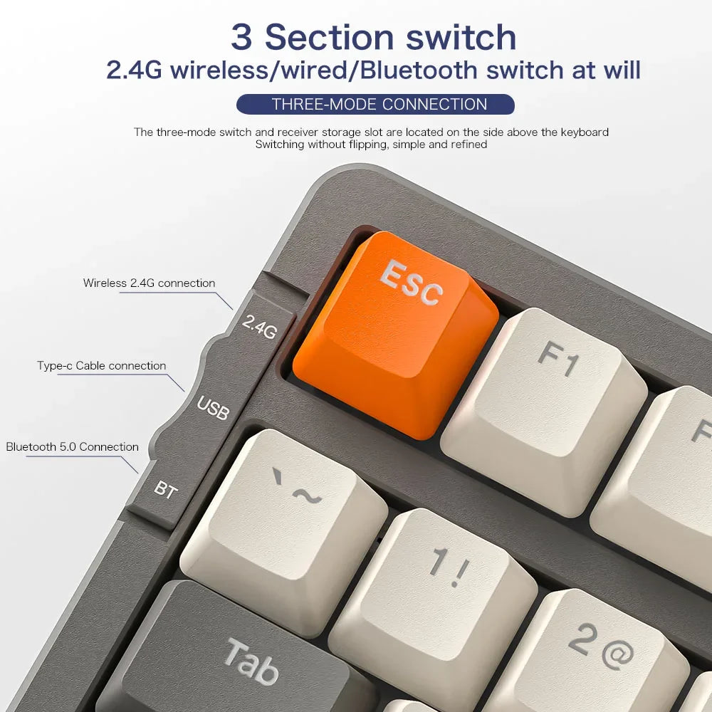 K8 100 Key Wireless Mechanical Keyboard Tri-mode Connection,Full Key Hot Swap,lighting Effects,Gasket Muffler Structure, Laptops