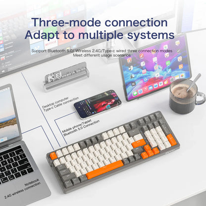 K8 100 Key Wireless Mechanical Keyboard Tri-mode Connection,Full Key Hot Swap,lighting Effects,Gasket Muffler Structure, Laptops